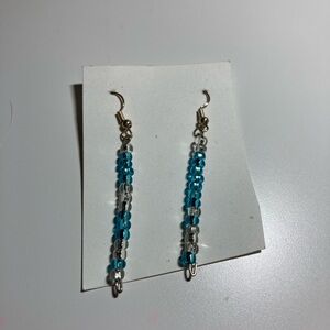 Handmade blue and silver beaded drop earrings